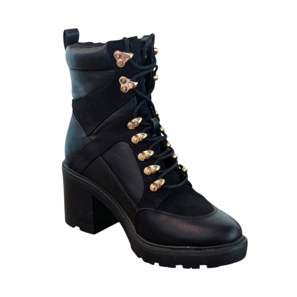 Shoe Dazzle Edde Black Lace Up Heeled Boots Size 6.5 - Picture 4 of 7